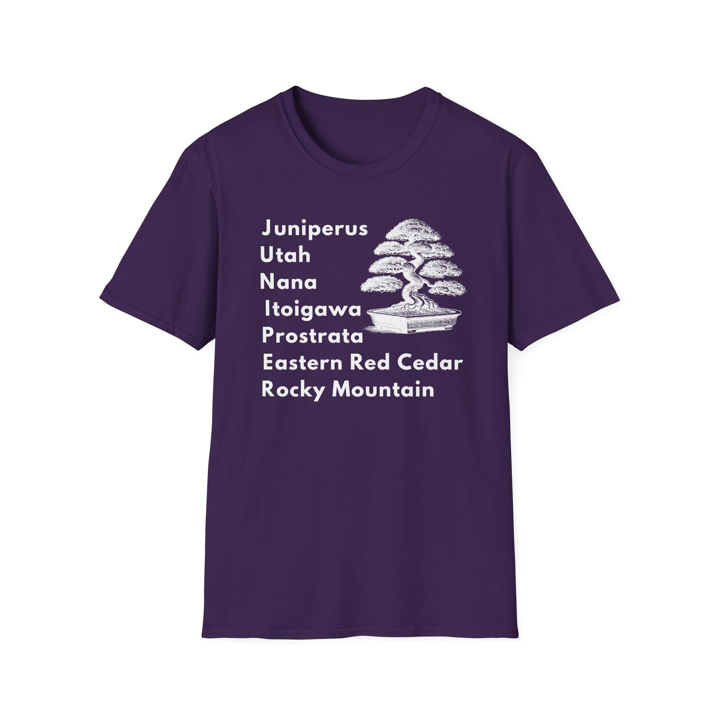 Tshirt: Juniper Bonsai Tree Varieties Tee, Juniperus Tree Types Softstyle T-Shirt, Bonsai Enthusiast Gift for Him, Bonsai Word Art Top, Itoigawa Tee