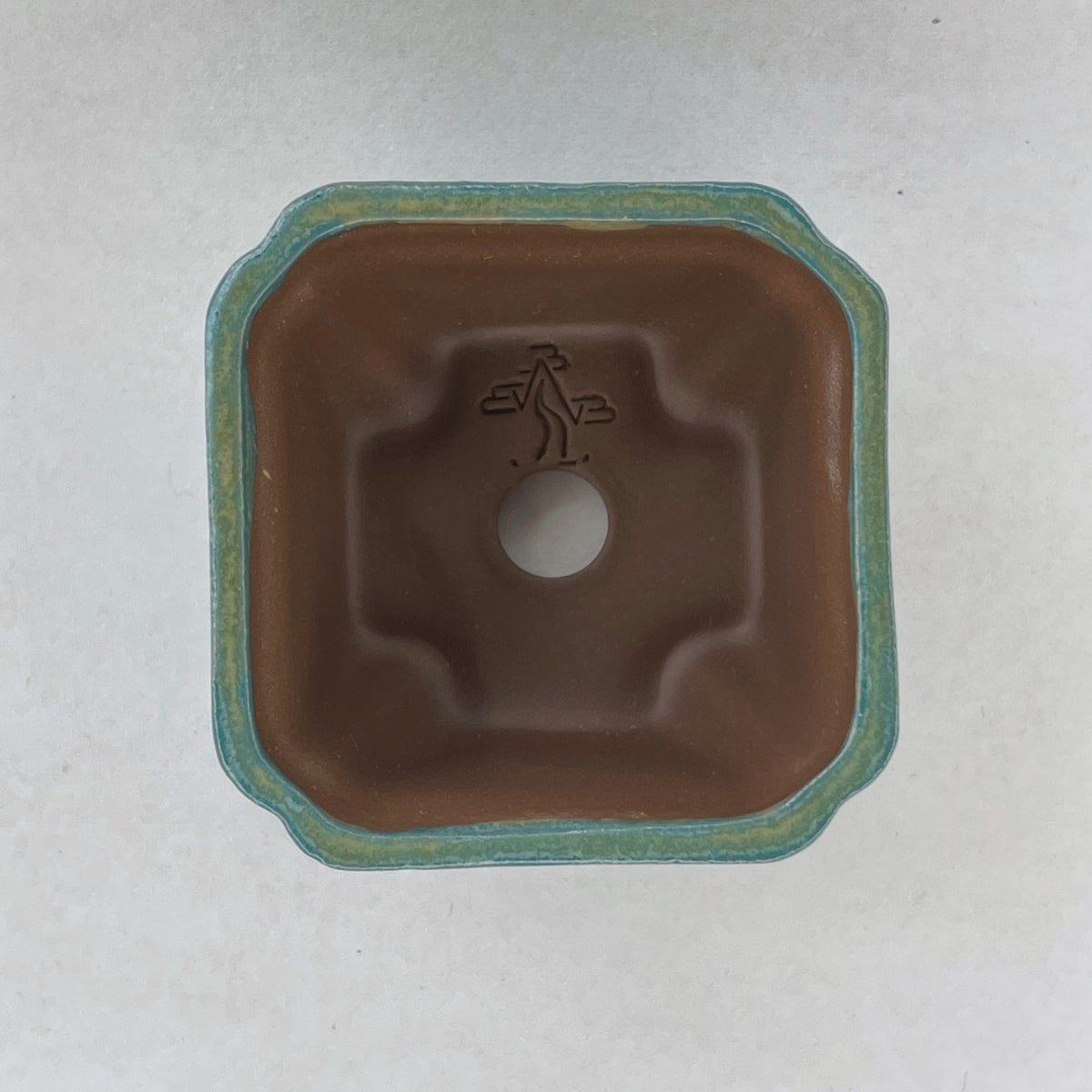 New! Tiny Square Mame Bonsai Pot in Turquoise Jade, About 1.5 inches wide