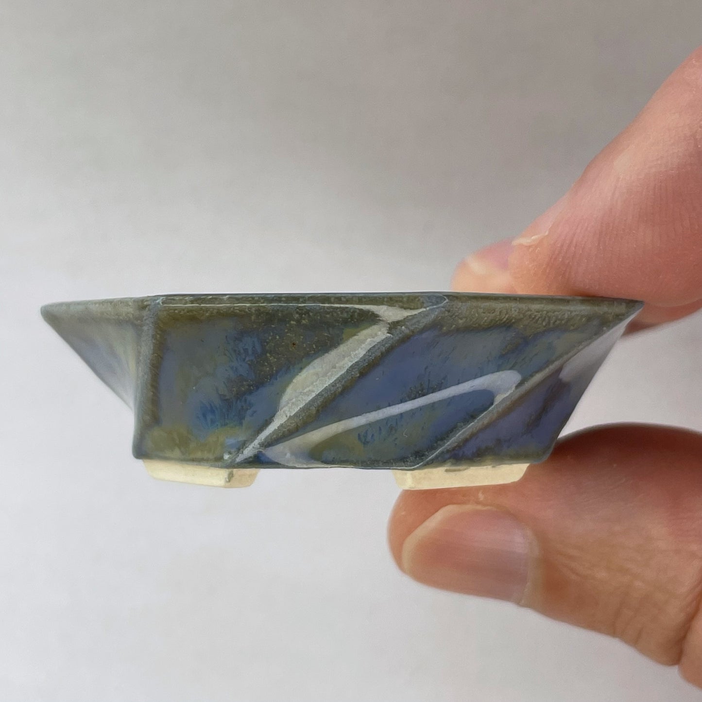 New! Tiny Spiral Octagon Mame Bonsai Pot in Oyster, Only 2 inches wide