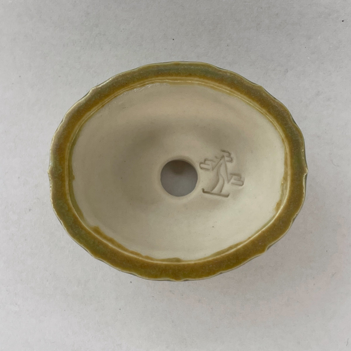 New! Tiny Scalloped Oval Mame Bonsai Pot in Matte Beach, About 1.5 inches wide