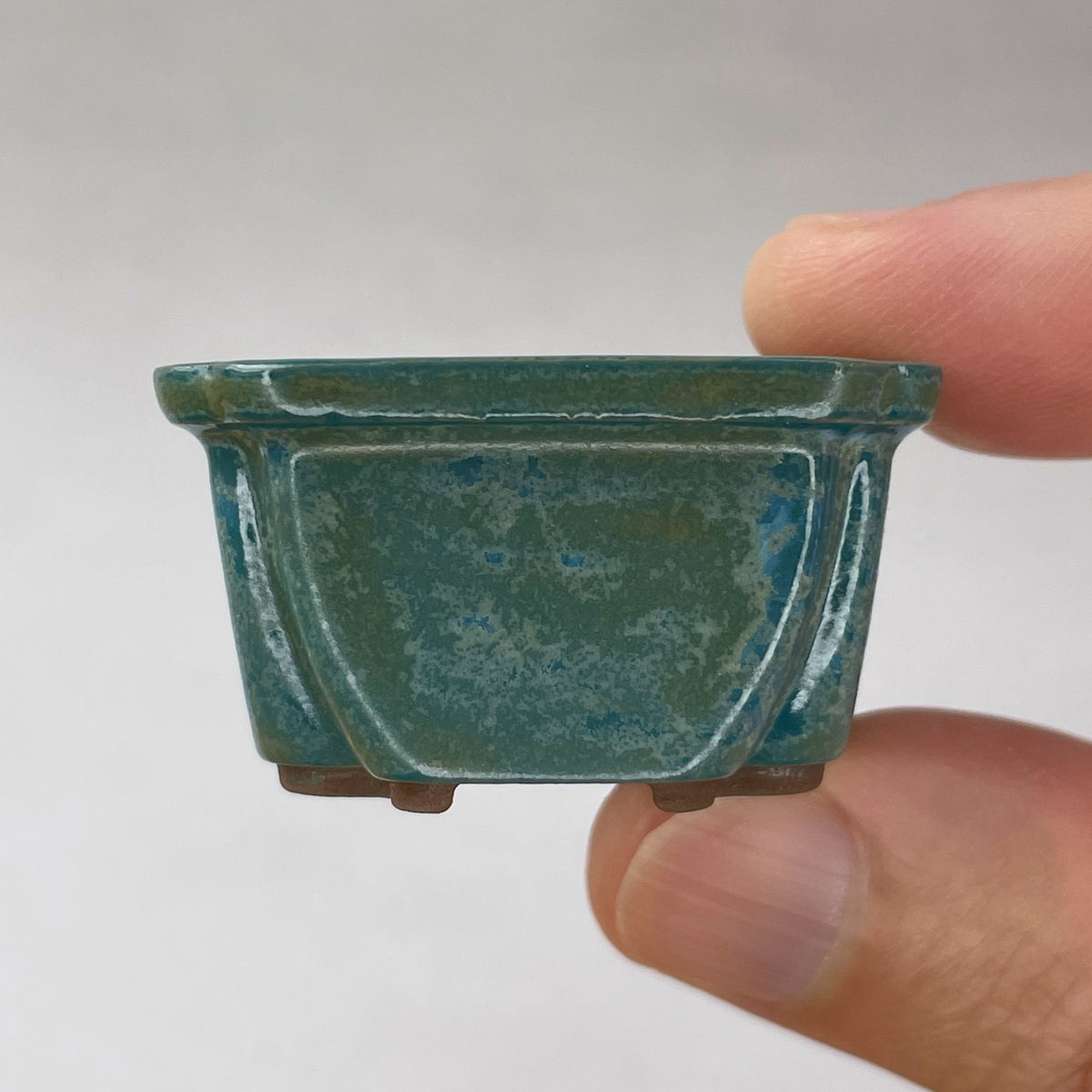 New! Tiny Square Mame Bonsai Pot in Turquoise Jade, About 1.5 inches wide