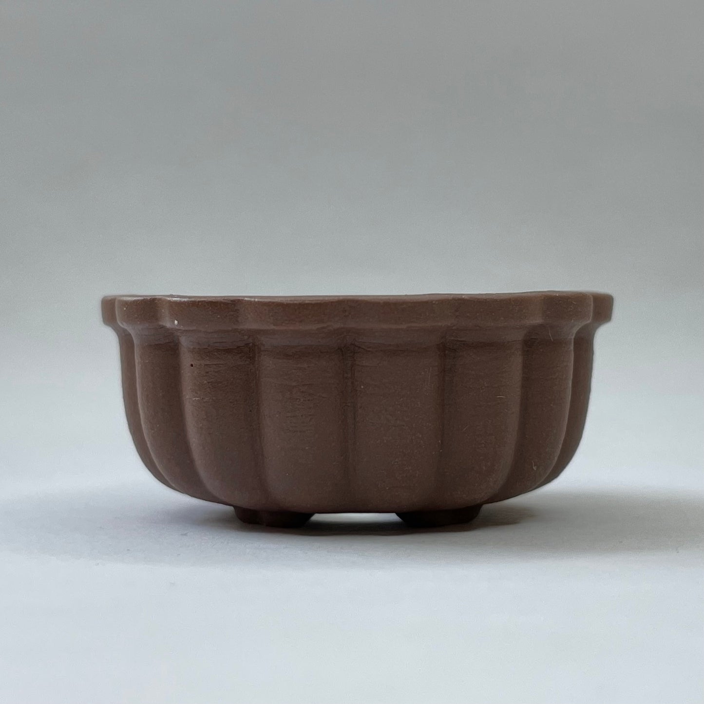 Tiny Unglazed Round Scalloped Mame Bonsai Pot in Chocolate Porcelain, Less than 1.75 inches wide