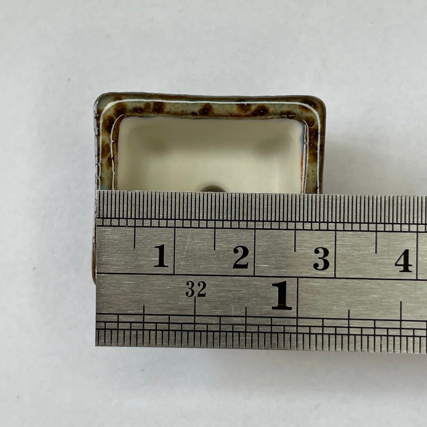 New! Tiny Rectangle Mame Bonsai Pot in Green Leopard, about 1.25 inches long, Handcrafted Miniature Pot