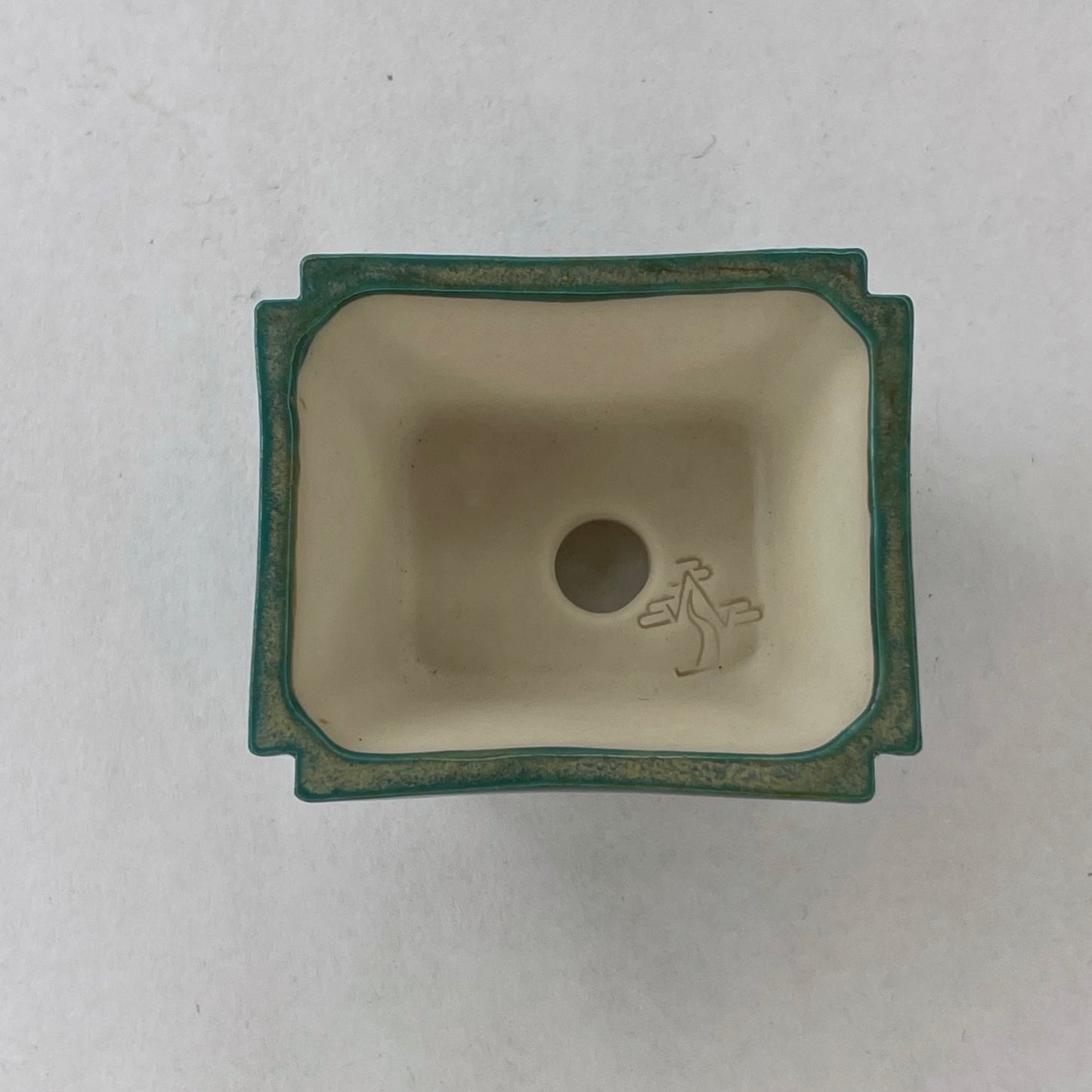 New! Tiny Flared Rectangle Mame Bonsai Pot in Turquoise Opal Lustre, about 1.5 inches wide