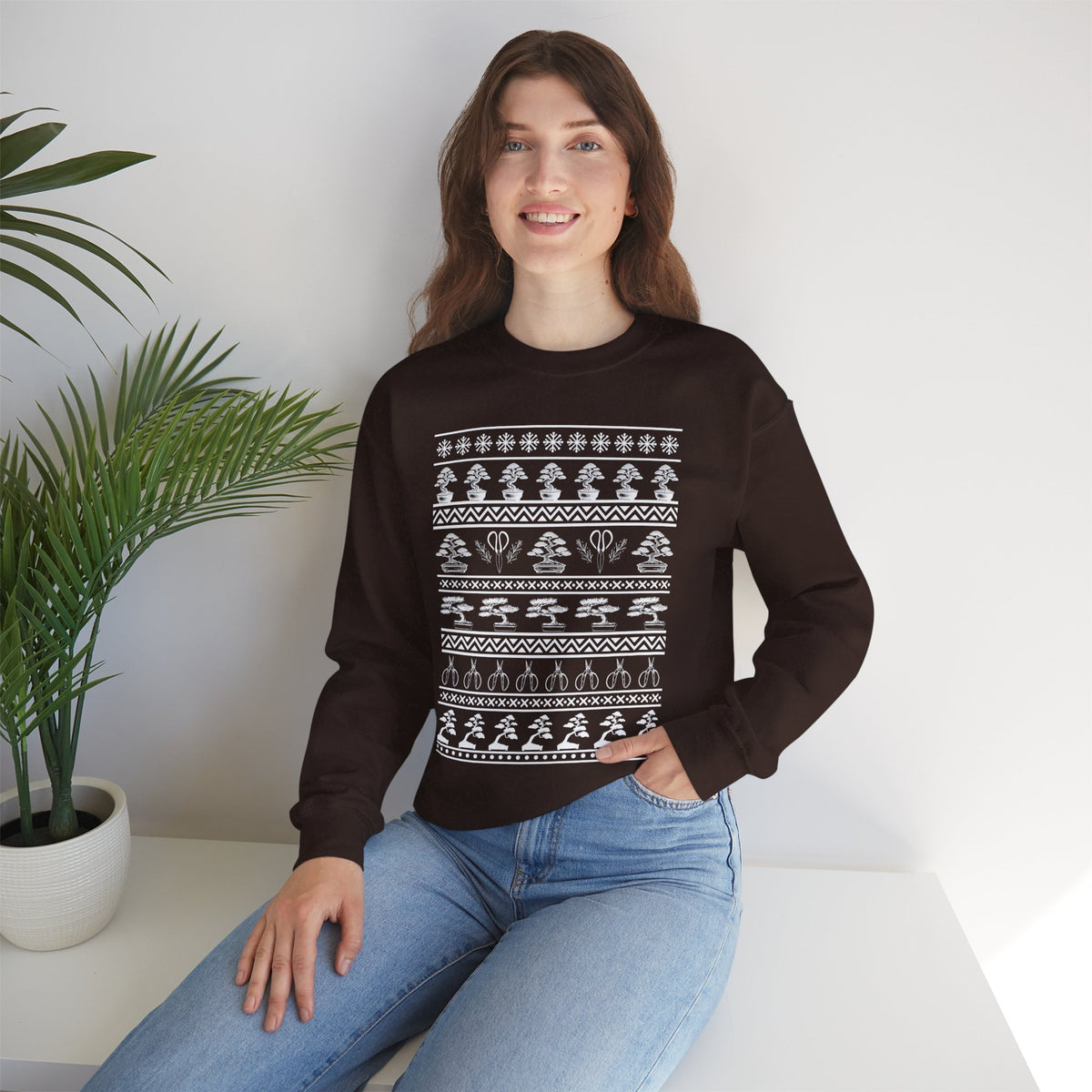 Winter Bonsai Tree Christmas Nordic Ugly Sweater Sweatshirt, Fair Isle Holiday Shirt