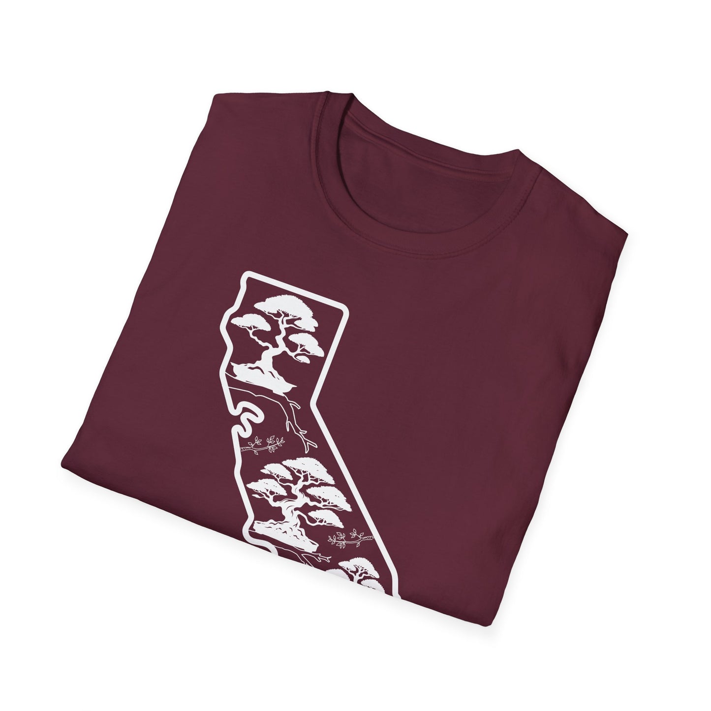 Tshirt: California State Bonsai Trees Softstyle T-Shirt, Souvenir State Tee, Botanical Plant Shirt, Nature Lover Shirt, Bonsai Hobbyist Gift Tee