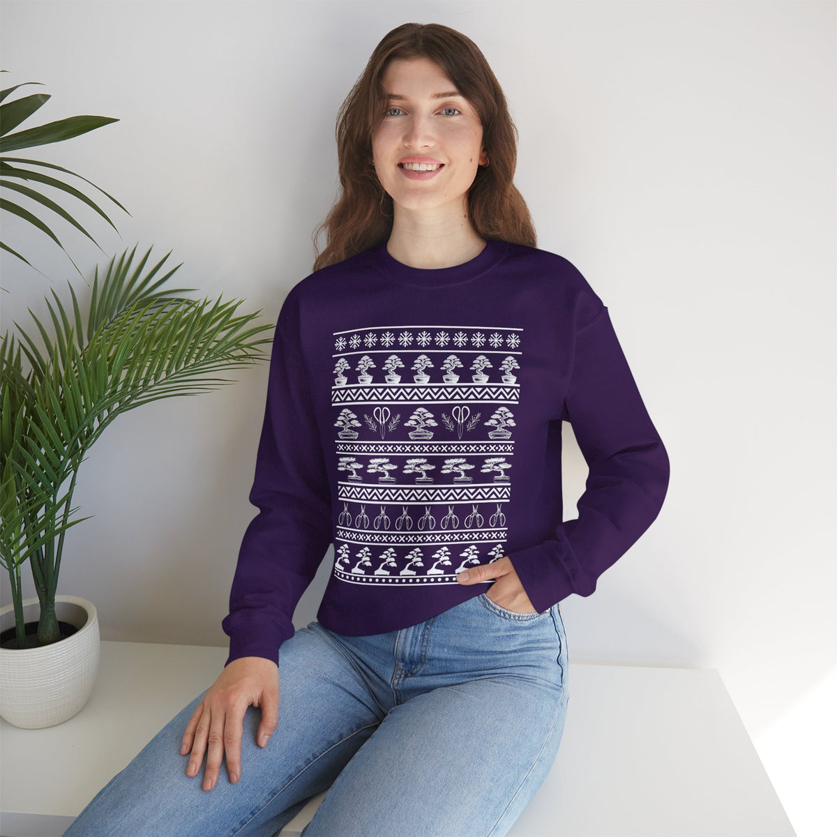 Winter Bonsai Tree Christmas Nordic Ugly Sweater Sweatshirt, Fair Isle Holiday Shirt