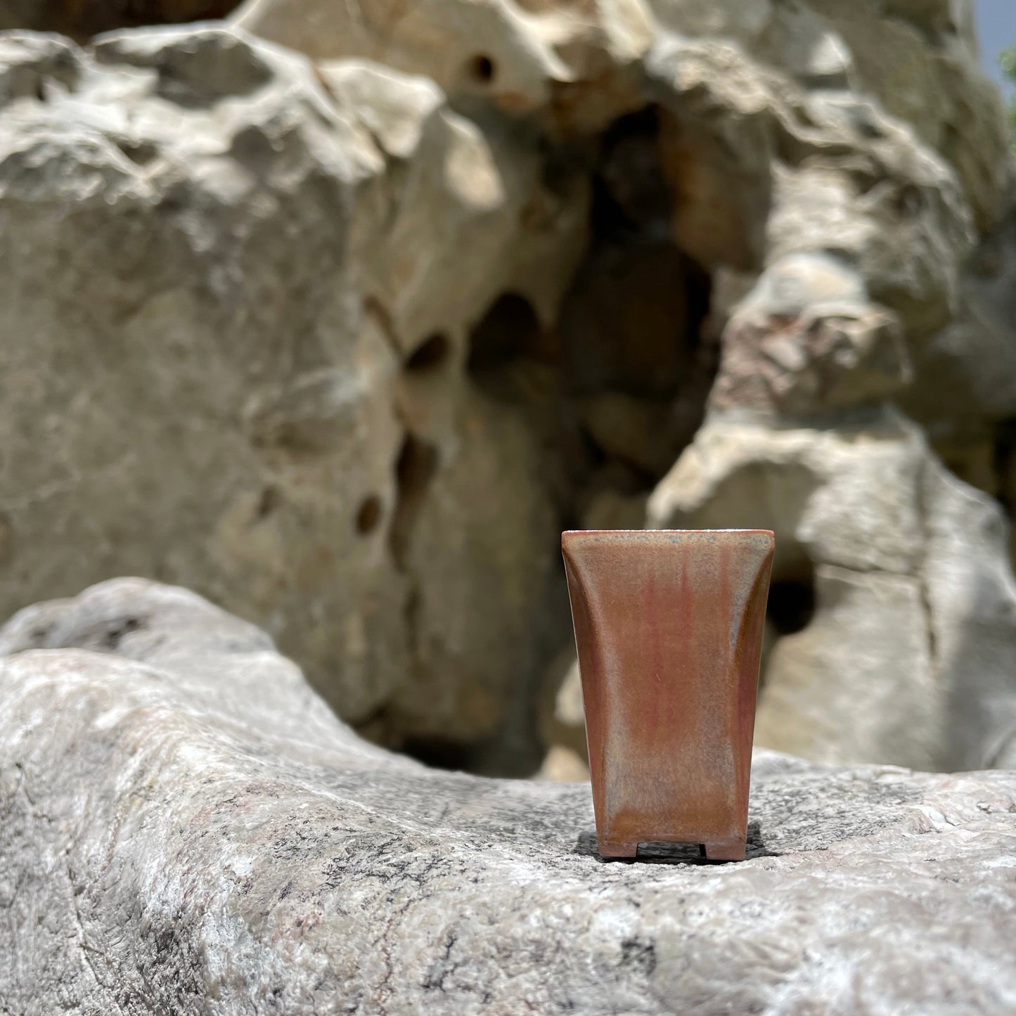 New! Tiny Cascade Mame Bonsai Pot in Chocolate Rose Opal Lustre, Less than 2 inches tall