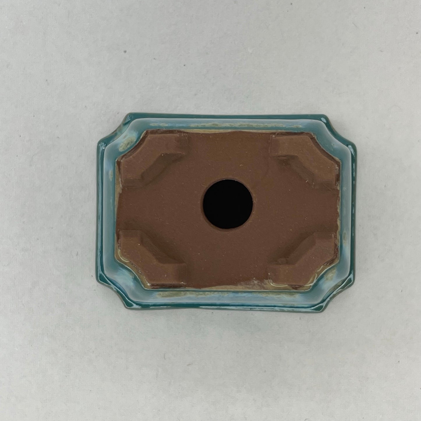 Tiny Scalloped Rectangle Mame Bonsai Pot in Turquoise Jade Chocolate, Only 1.5 inches long