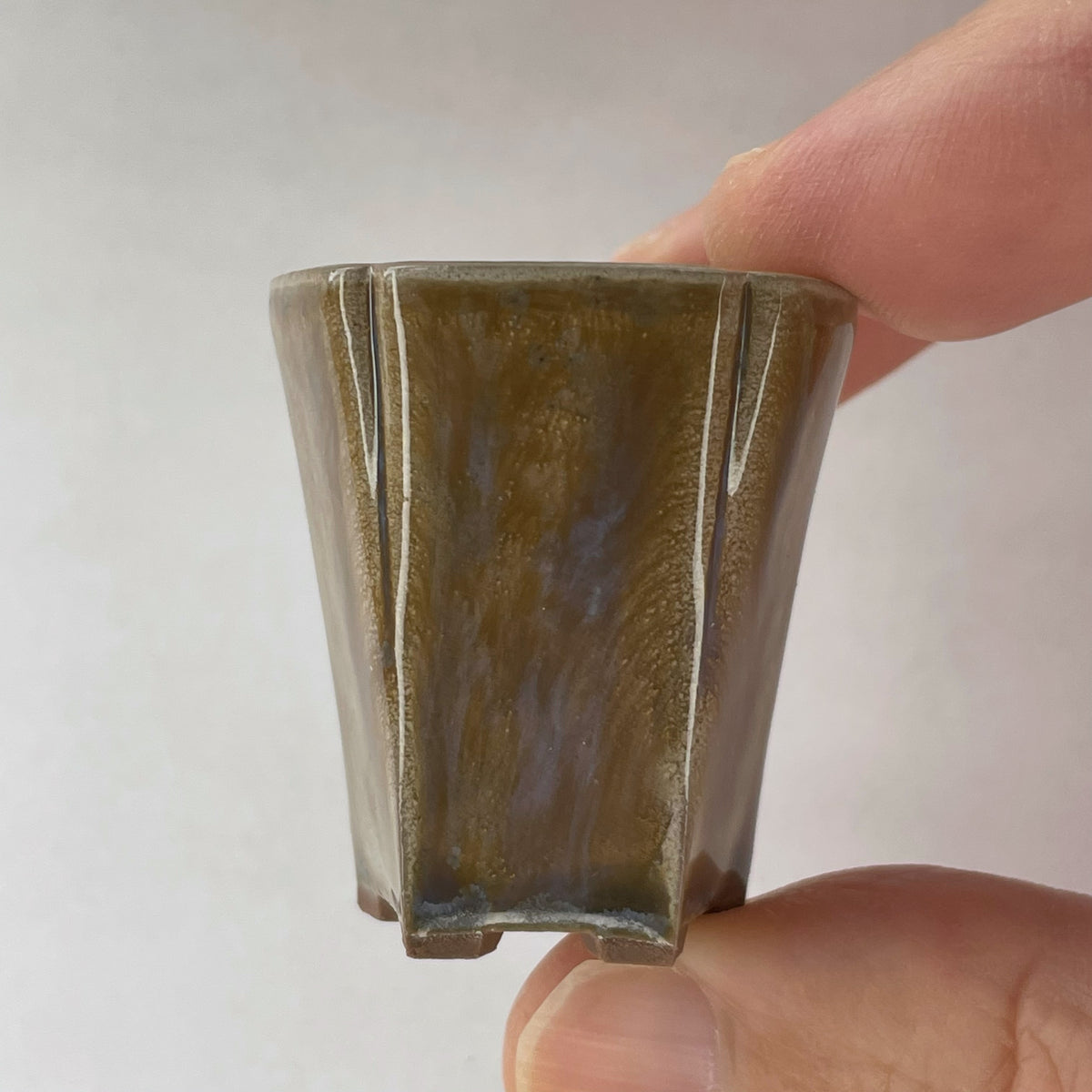 New! Tiny Cascade Mame Bonsai Pot in Rosy Ash, Less than 2 inches tall