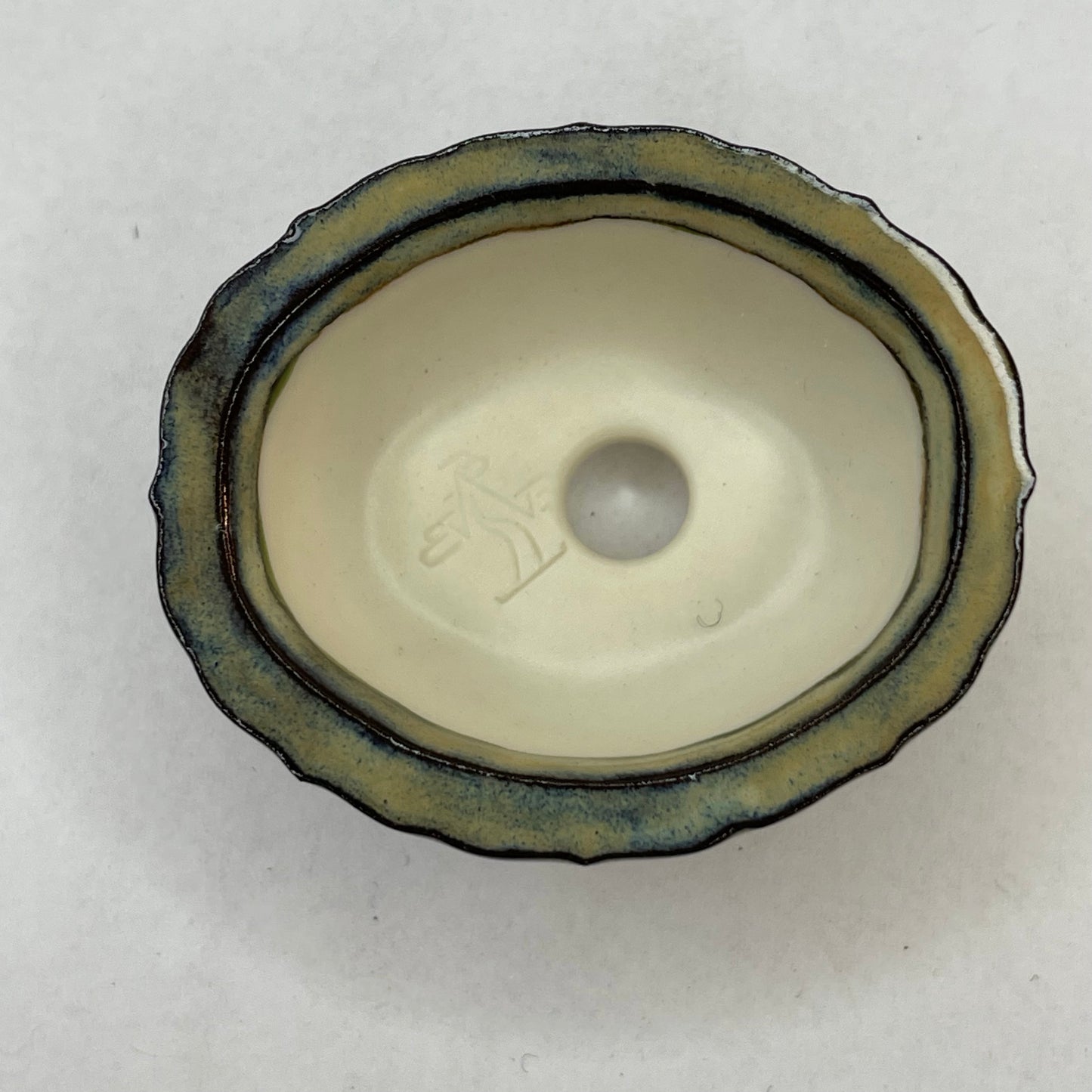 Tiny Scalloped Oval Mame Bonsai Pot in Cappuccino, About 1.5 inches long