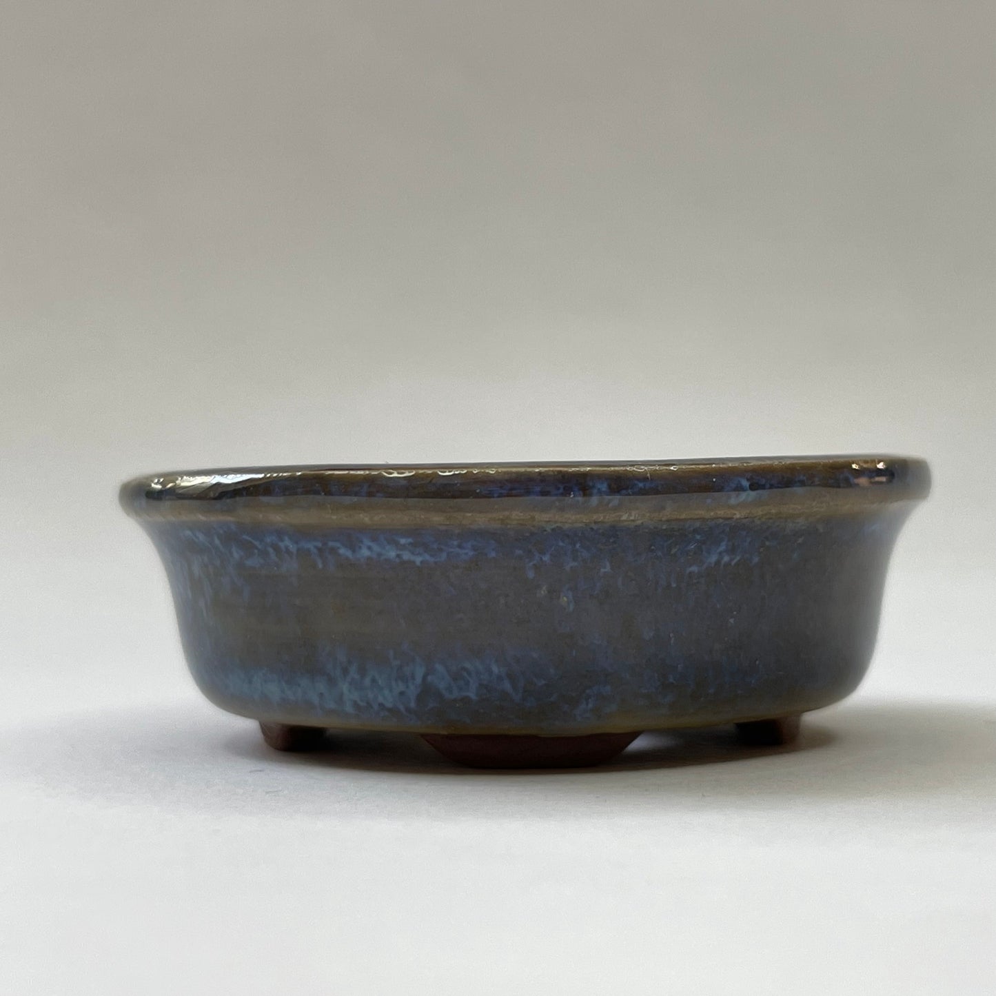New! Tiny Oval Mame Bonsai Pot in Chocolate Porcelain with a Blue Glaze, About 1.5 inches long