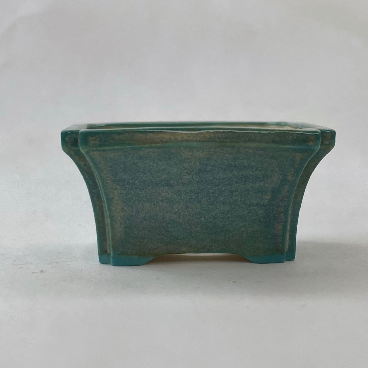New! Tiny Flared Rectangle Mame Bonsai Pot in Turquoise Opal Lustre, about 1.5 inches wide