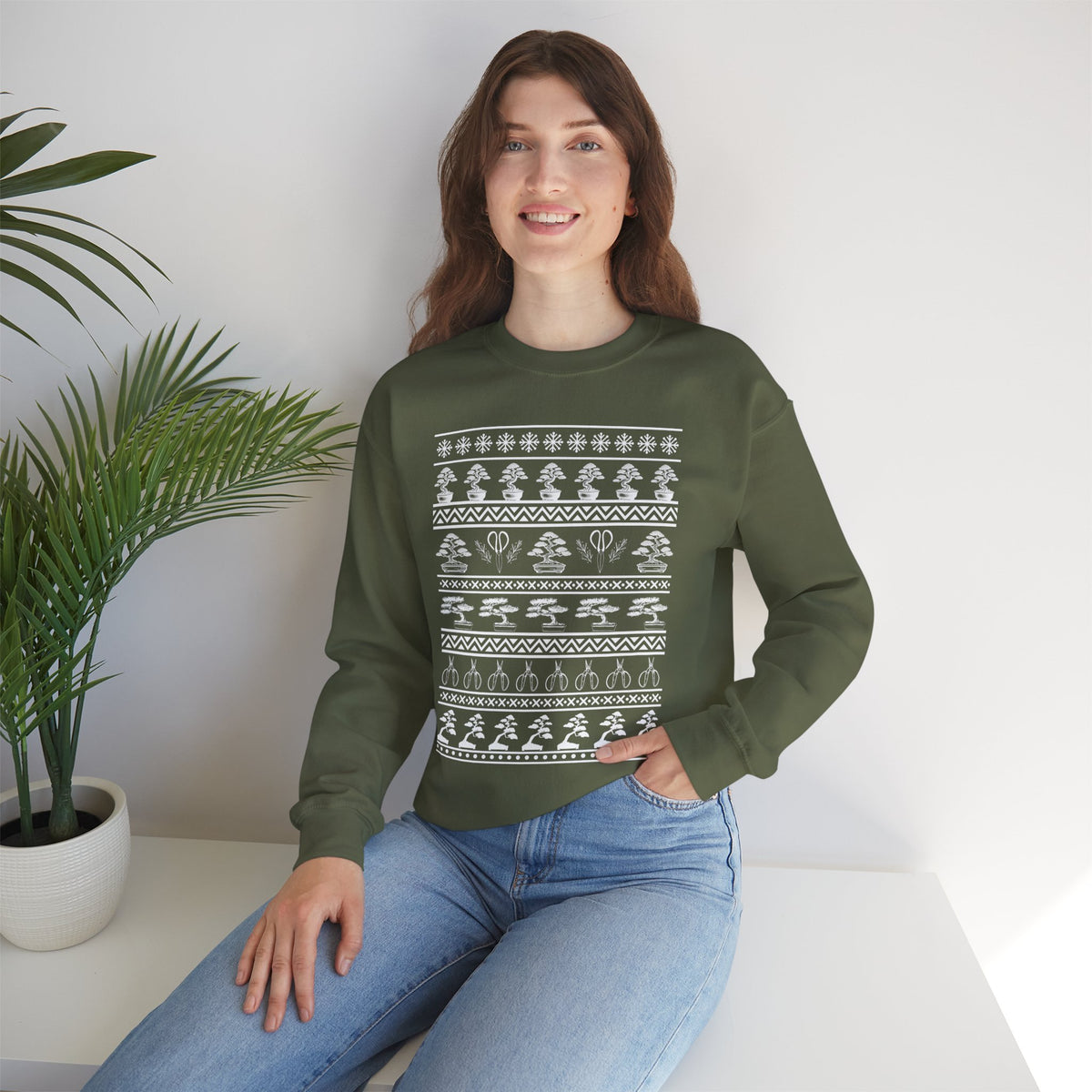 Winter Bonsai Tree Christmas Nordic Ugly Sweater Sweatshirt, Fair Isle Holiday Shirt