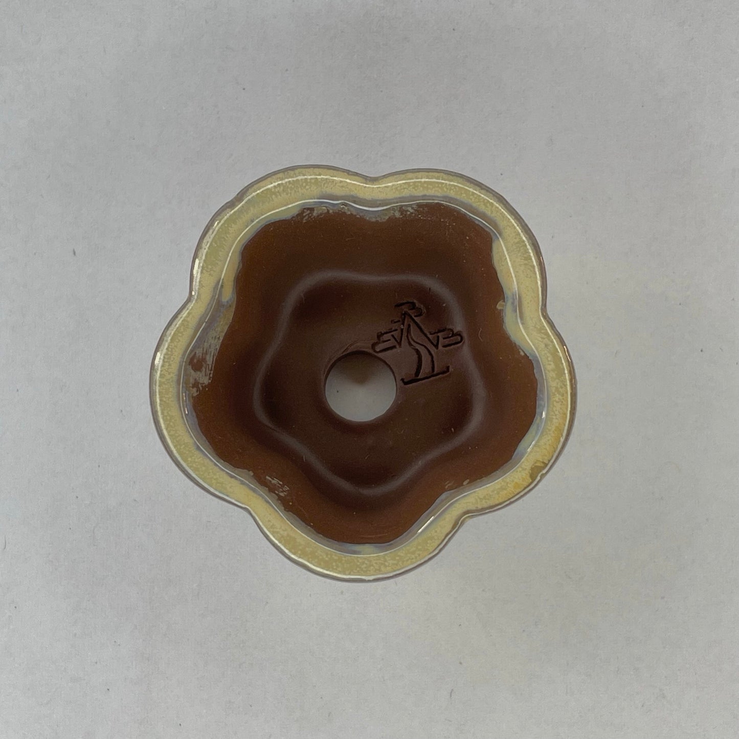 New! Tiny Flower-Shaped Mame Bonsai Pot in Chocolate Blue Snowflake, Less than 1.5 inches wide