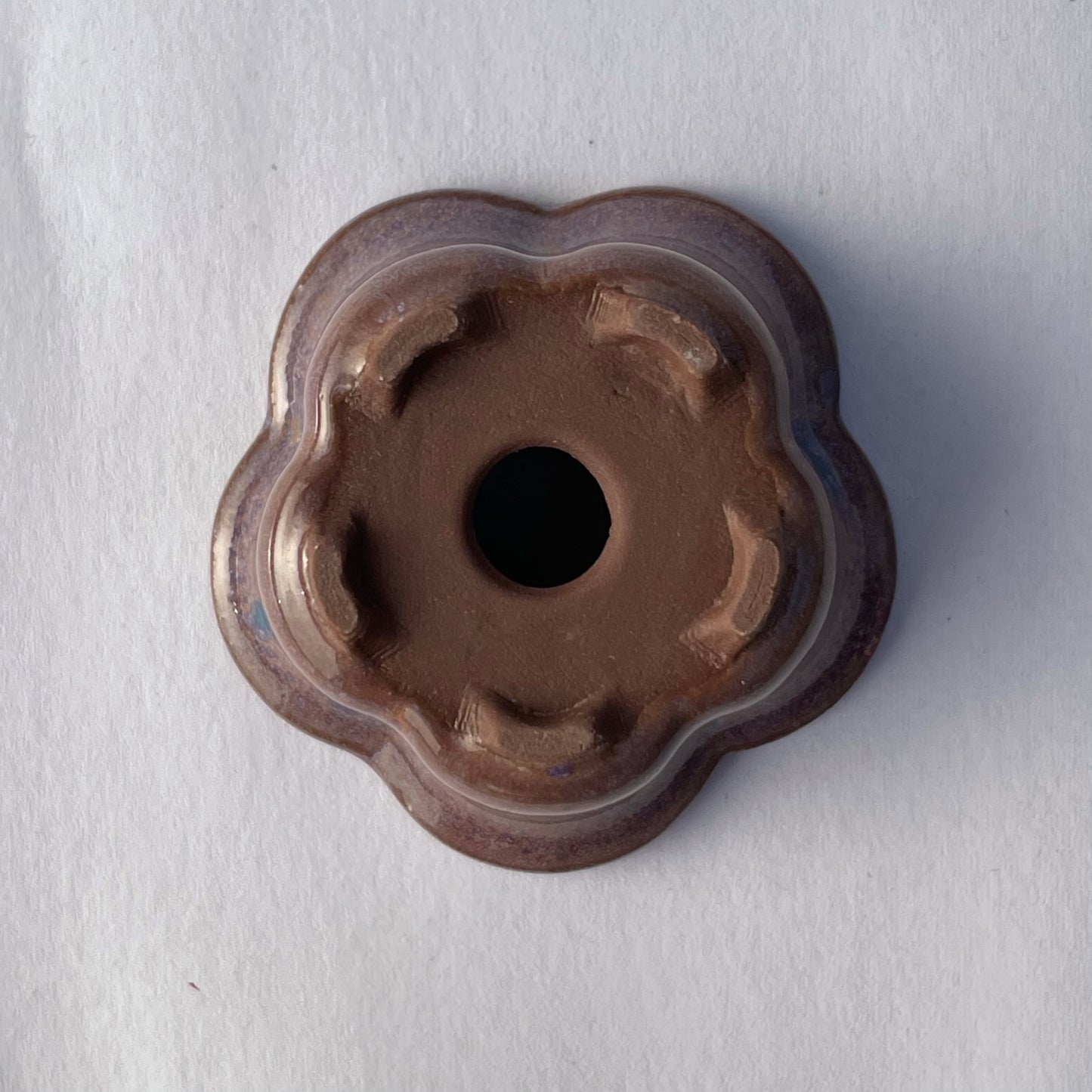 New! Tiny Flower-Shaped Mame Bonsai Pot in Chocolate Purple Aster, Less than 1.5 inches wide