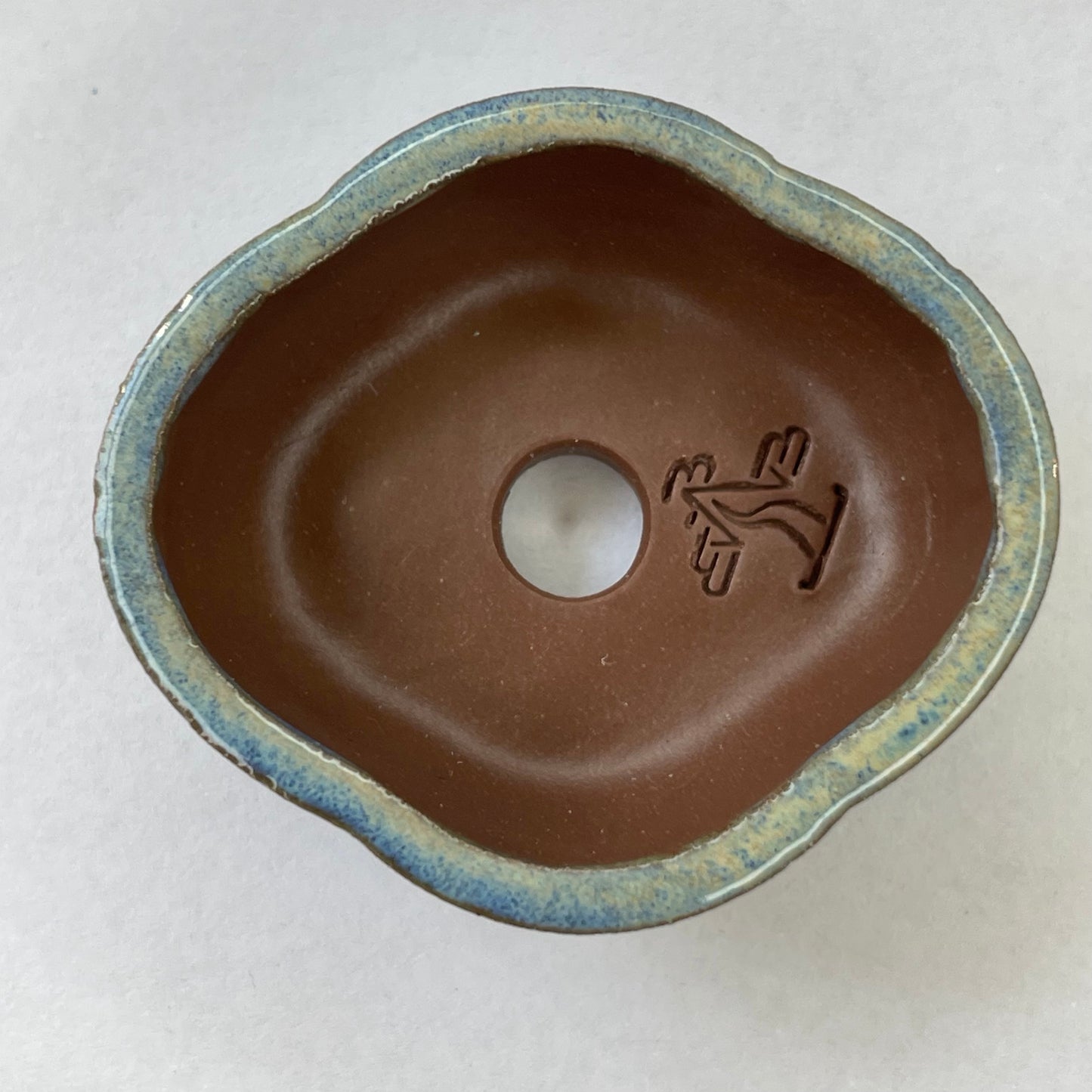 New! Tiny Rounded Oval Mame Bonsai Pot in Blue Opal, about 1.5 inches wide