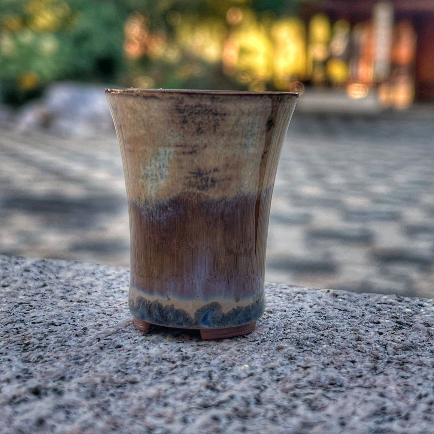 New! Tiny Cascade Mame Bonsai Chocolate Porcelain Pot in Layered Opal Lustre, About 1.5 inches tall