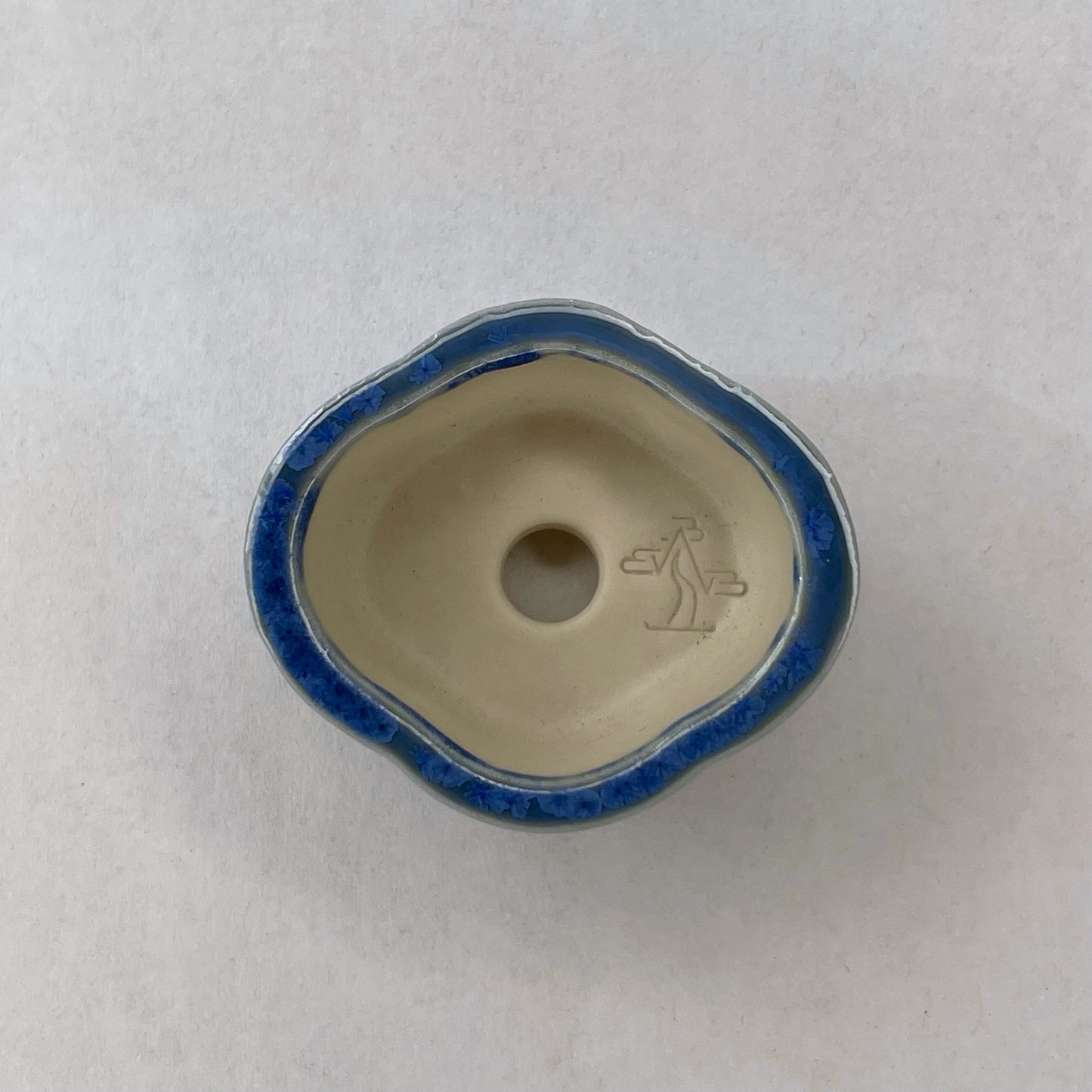 New! Tiny Flared Rounded Oval Mame Bonsai Pot in Light Cerulean, About 1.5 inches wide