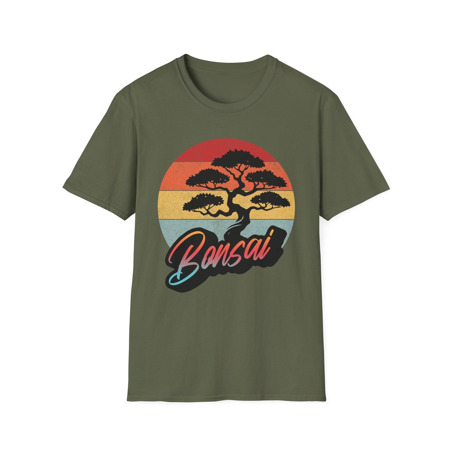 Tshirt A: Classic Sunset Bonsai Shirt, California Vintage-Style Bonsai Tree T-Shirt, Softstyle Bonsai Sunset Tee, Gift for Him