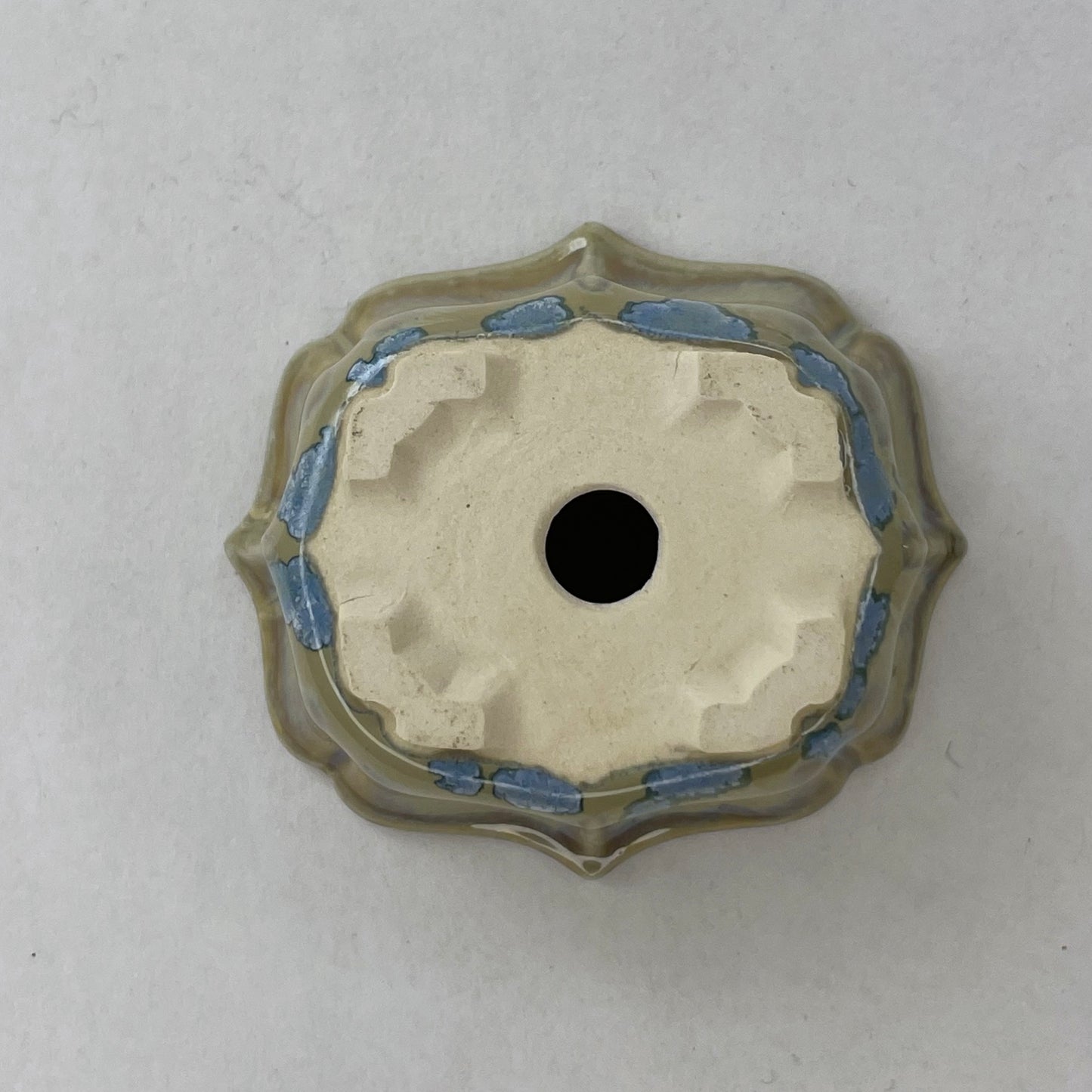 New! Tiny Lotus Mame Bonsai Pot in Blue Snowflake, About 2 inches wide