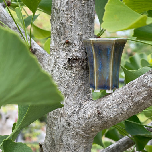 New! Tiny Cascade Mame Bonsai Pot in Blue Jade, Less than 2 inches tall