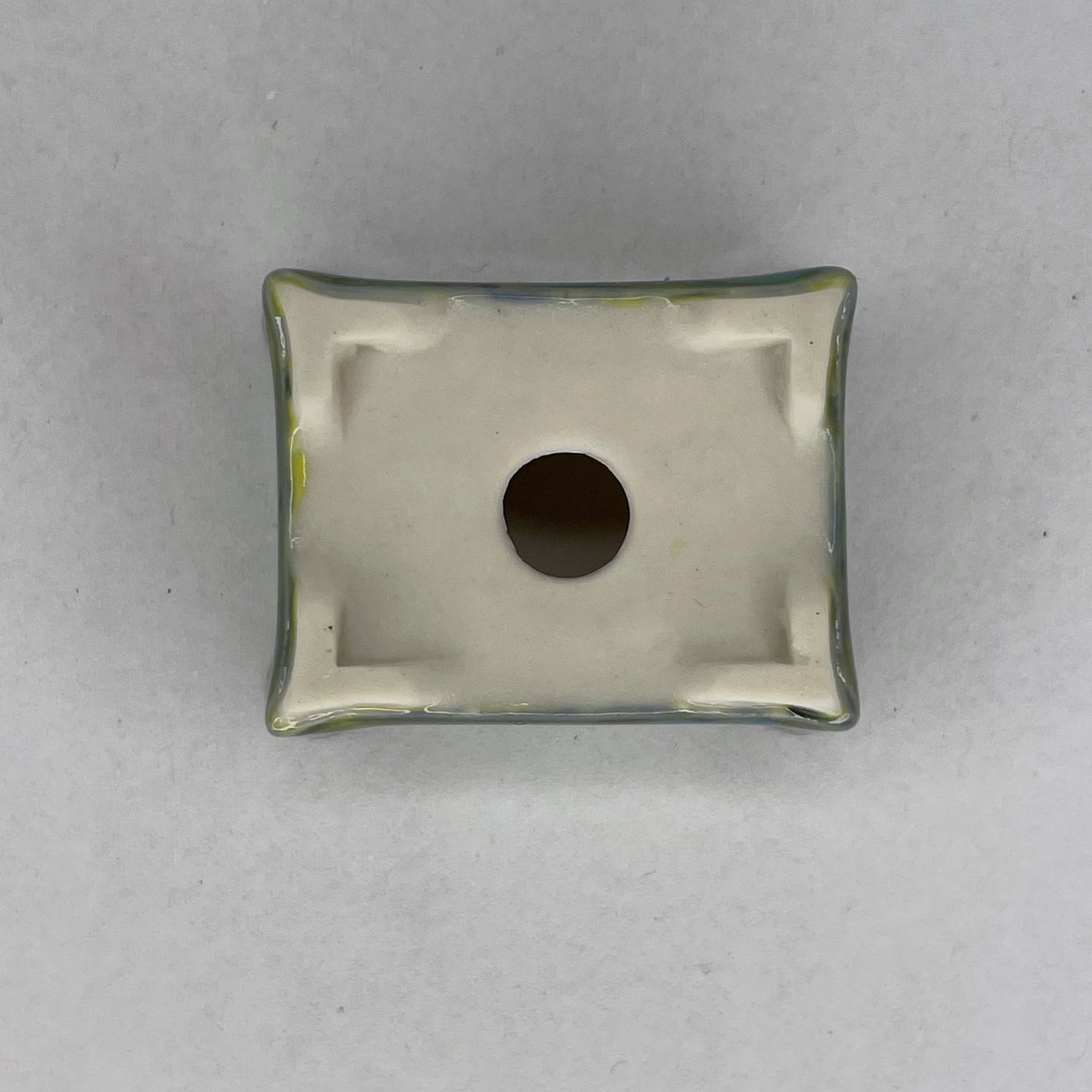 New! Tiny Rectangle Mame Bonsai Pot in Monet Forest, About 1.25 inches wide