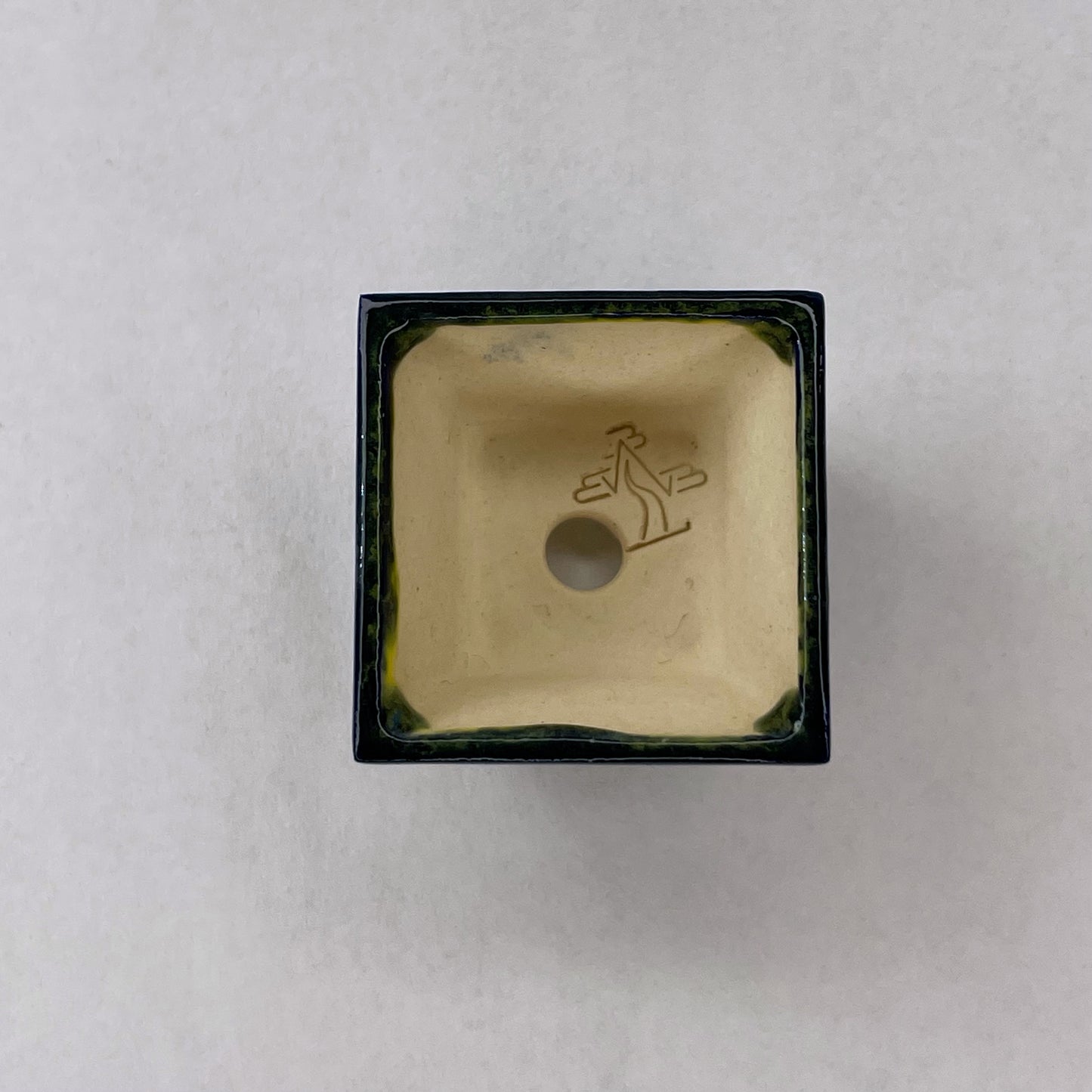 New! Tiny Square Mame Bonsai Pot in Blue Mardi Gras, A little over 1 inch wide