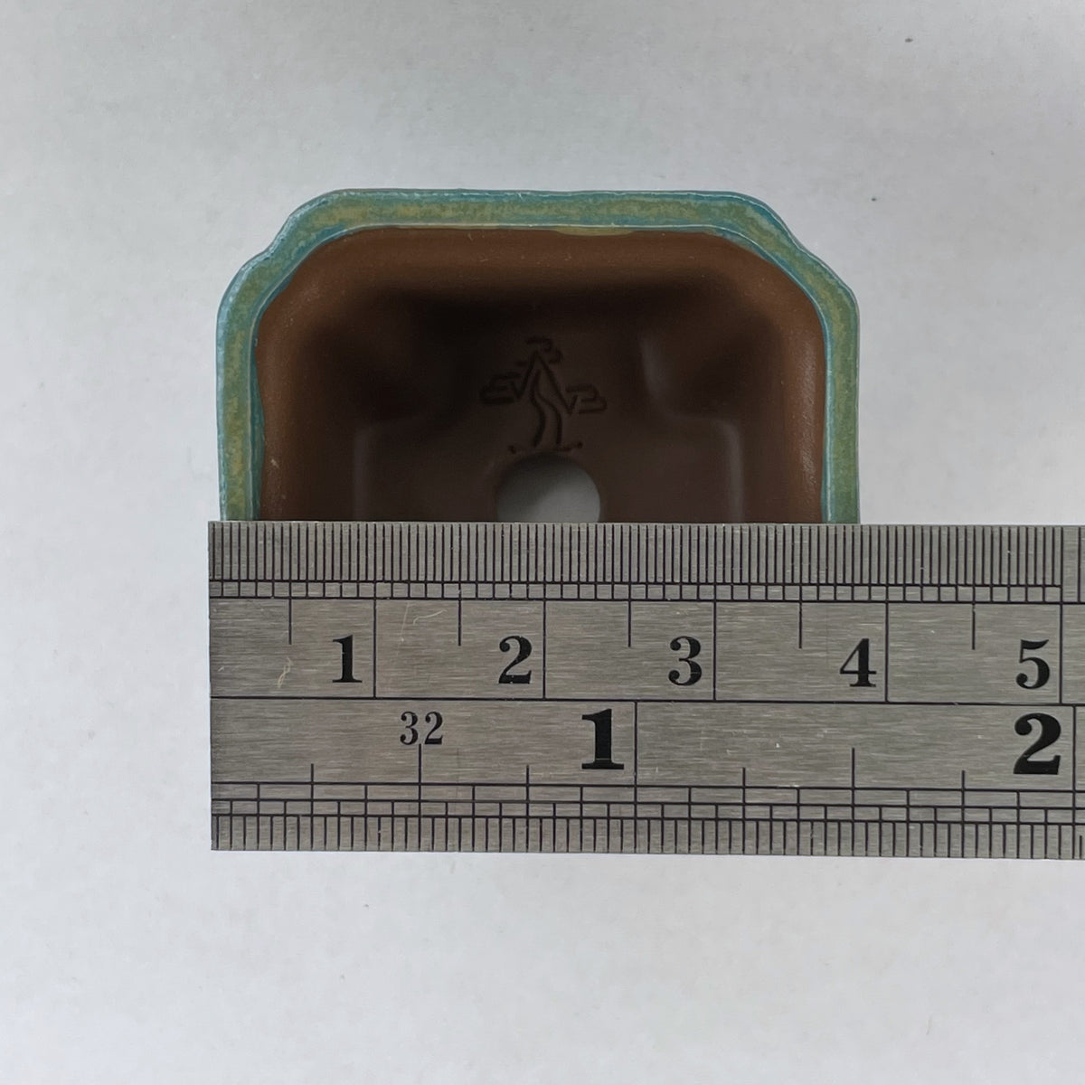 New! Tiny Square Mame Bonsai Pot in Turquoise Jade, About 1.5 inches wide
