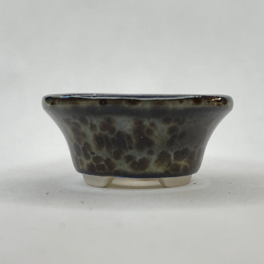 New! Tiny Flared Round Mame Bonsai Pot in Blue Leopard, About 1.25 inches wide