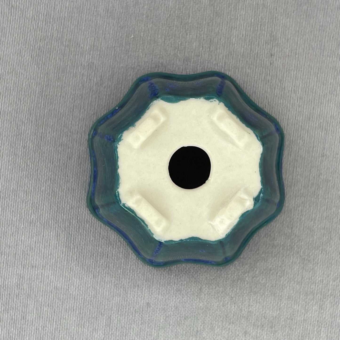 New! Tiny Flower-Shaped Mame Bonsai Pot in Teal Cerulean, Less than 1.5 inches wide