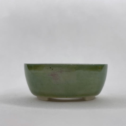 New! Tiny Round Mame Bonsai Pot in Leaf Green, Less than 1.25 inches wide