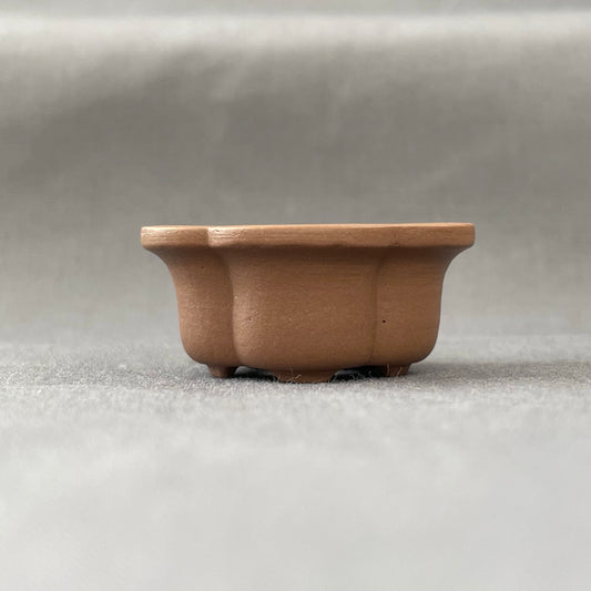 New! Tiny Flower-Shaped Mame Bonsai Pot in Chocolate Porcelain, About 1.5 inches wide