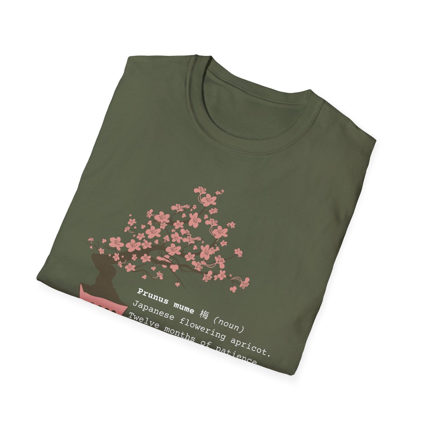 Tshirt 6: Bonsai Prunus Mume Softstyle T-Shirt, Cherry Blossom Bonsai Tree Shirt, Flowering Apricot Botanical Art, Zen Bonsai Enthusiast Gift, Garden