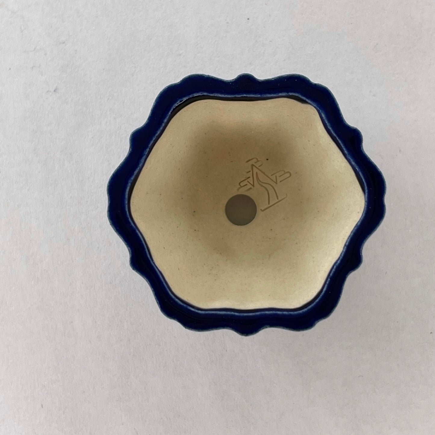 New! Tiny Flower-Shaped Mame Bonsai Pot in Sapphire, About 1.5 inches wide