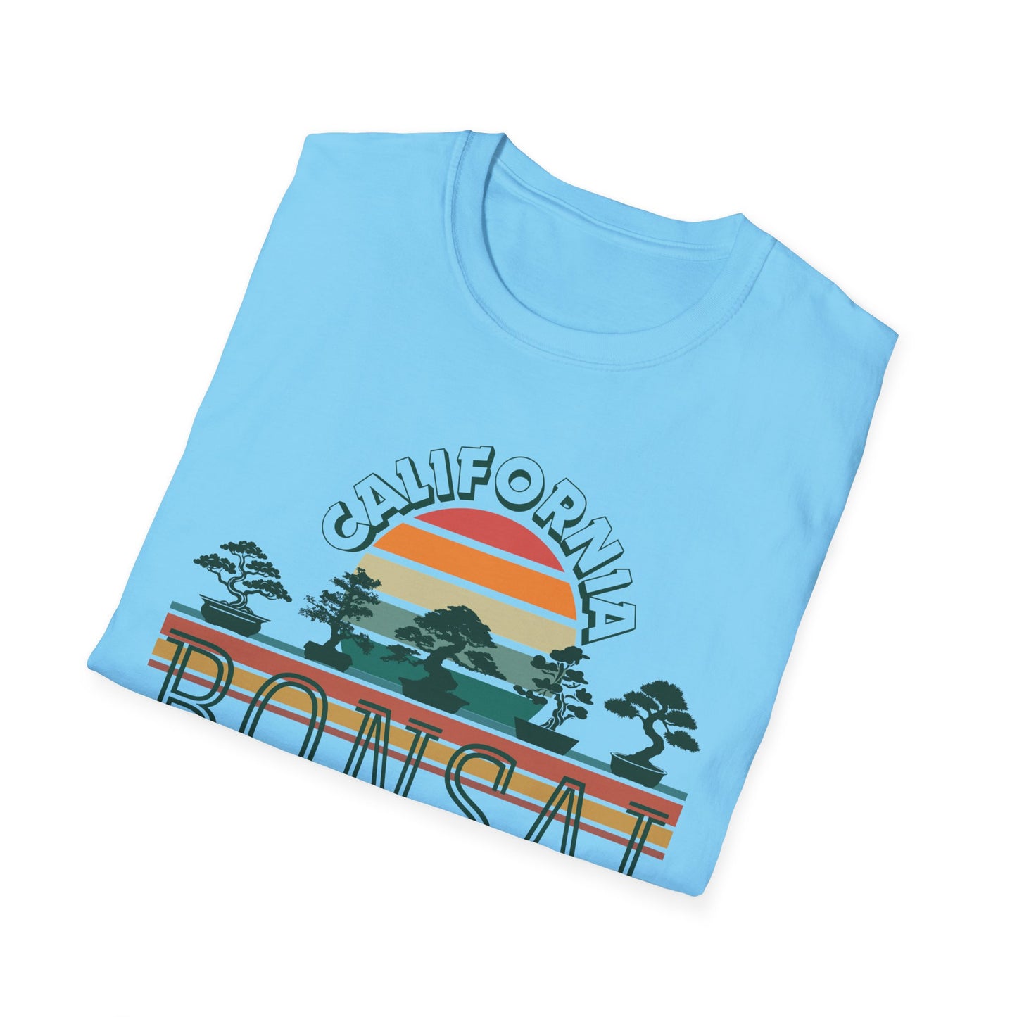 Tshirt 1: Vintage California Sunset Bonsai Tree T-Shirt, Bonsai Lover Hobby Gift, Retro Style Rainbow Sunset Softstyle Tee, Summer Beach Bonsai Shirt