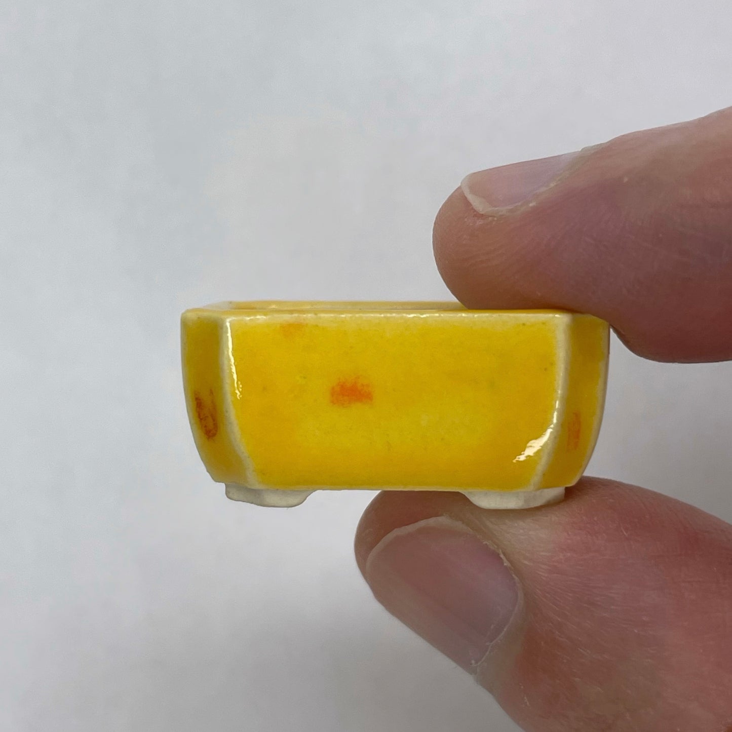 New! Tiny Rectangle Mame Bonsai Pot in Sassy Orange, About 1 inch wide