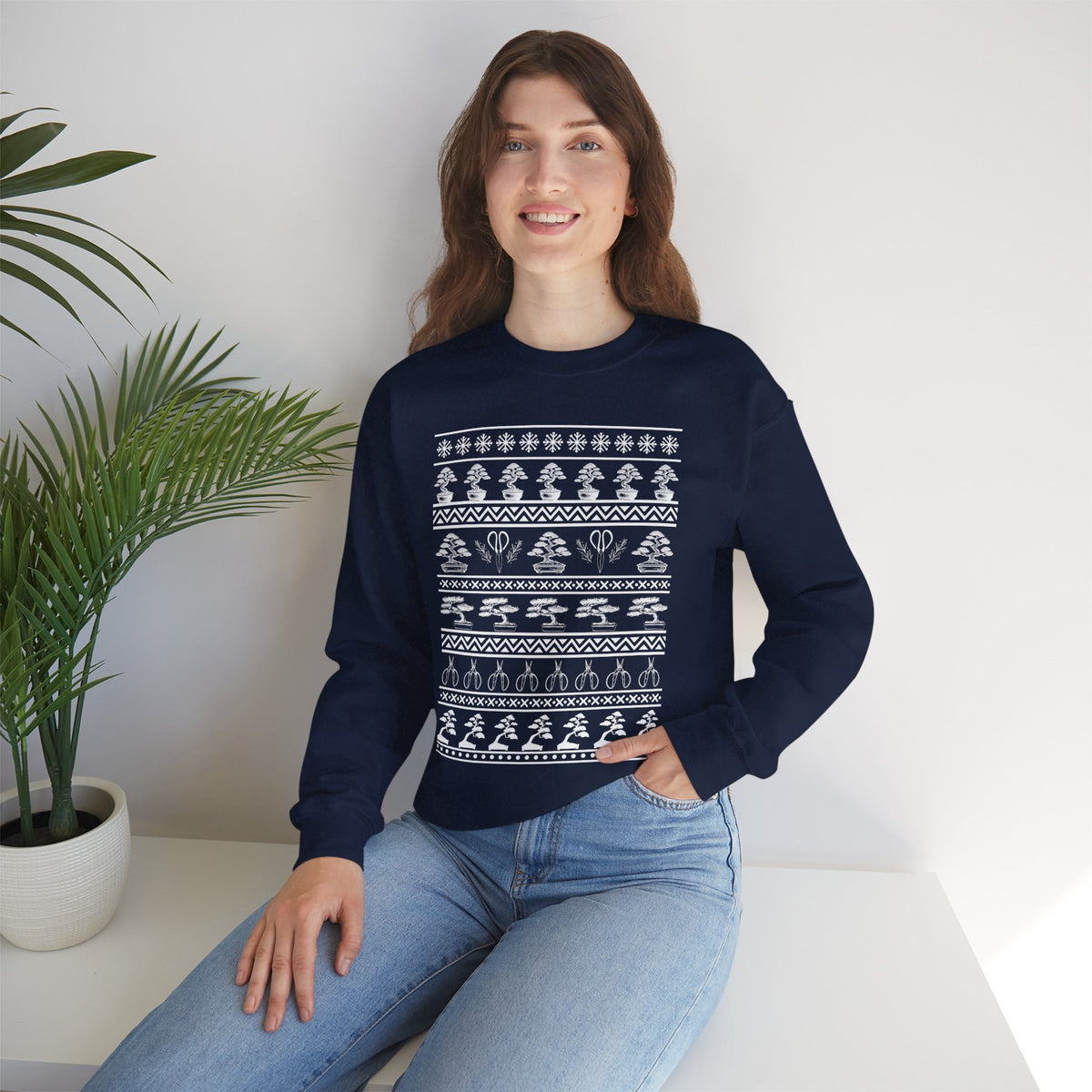 Winter Bonsai Tree Christmas Nordic Ugly Sweater Sweatshirt, Fair Isle Holiday Shirt
