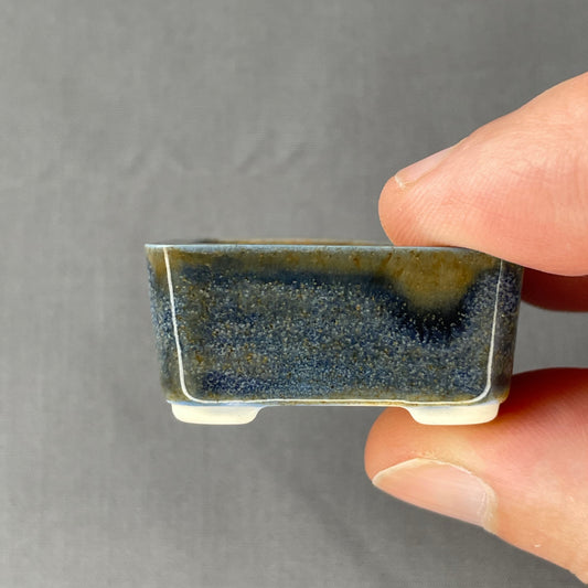 New! Tiny Square Mame Bonsai Pot in Deep Blue Champagne, Less than 1.5 inches wide