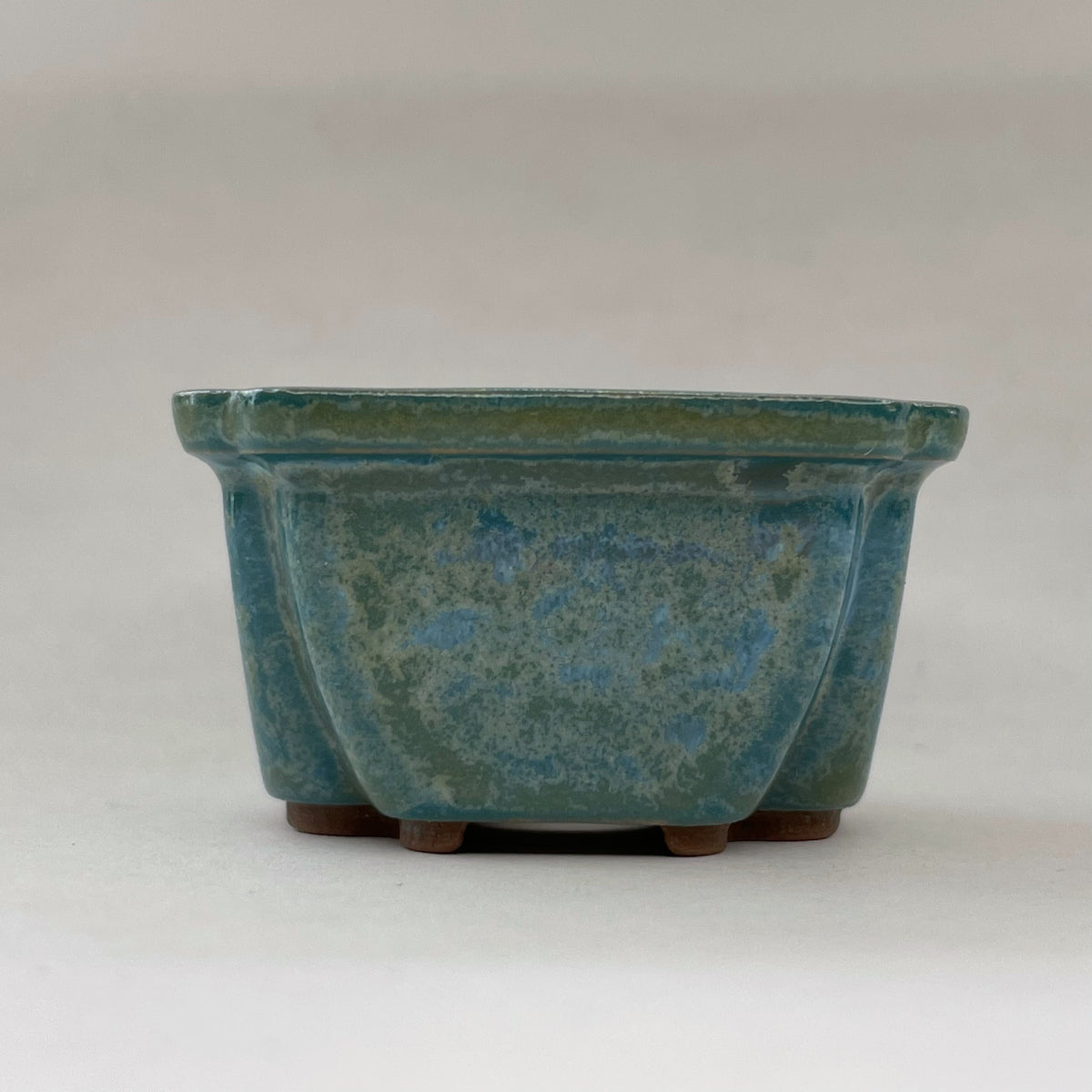 New! Tiny Square Mame Bonsai Pot in Turquoise Jade, About 1.5 inches wide