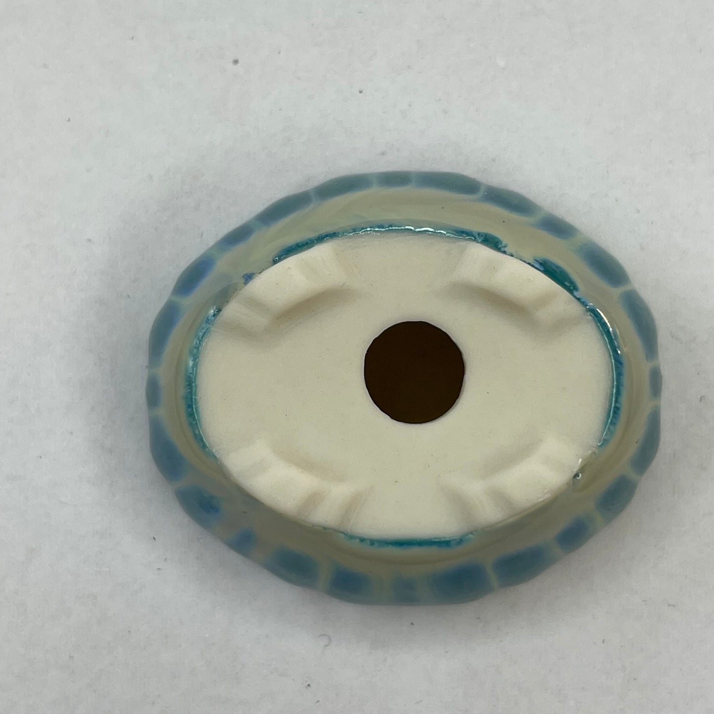 New! Tiny Scalloped Oval Mame Bonsai Pot in Turquoise Snow, Less Than 1.5 inches long