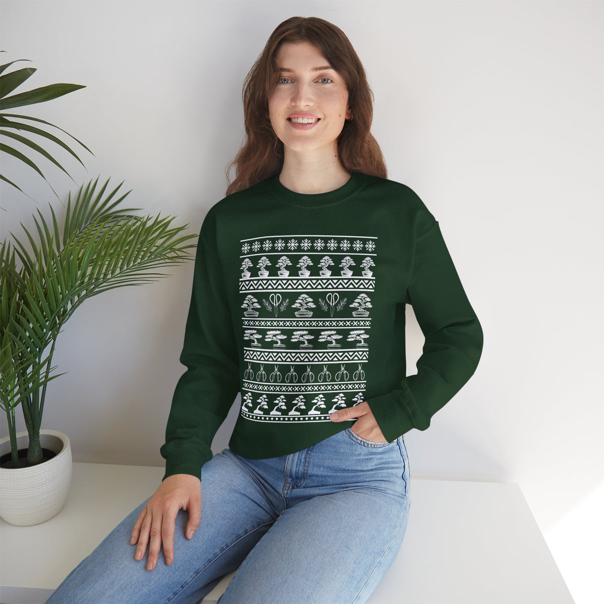 Winter Bonsai Tree Christmas Nordic Ugly Sweater Sweatshirt, Fair Isle Holiday Shirt
