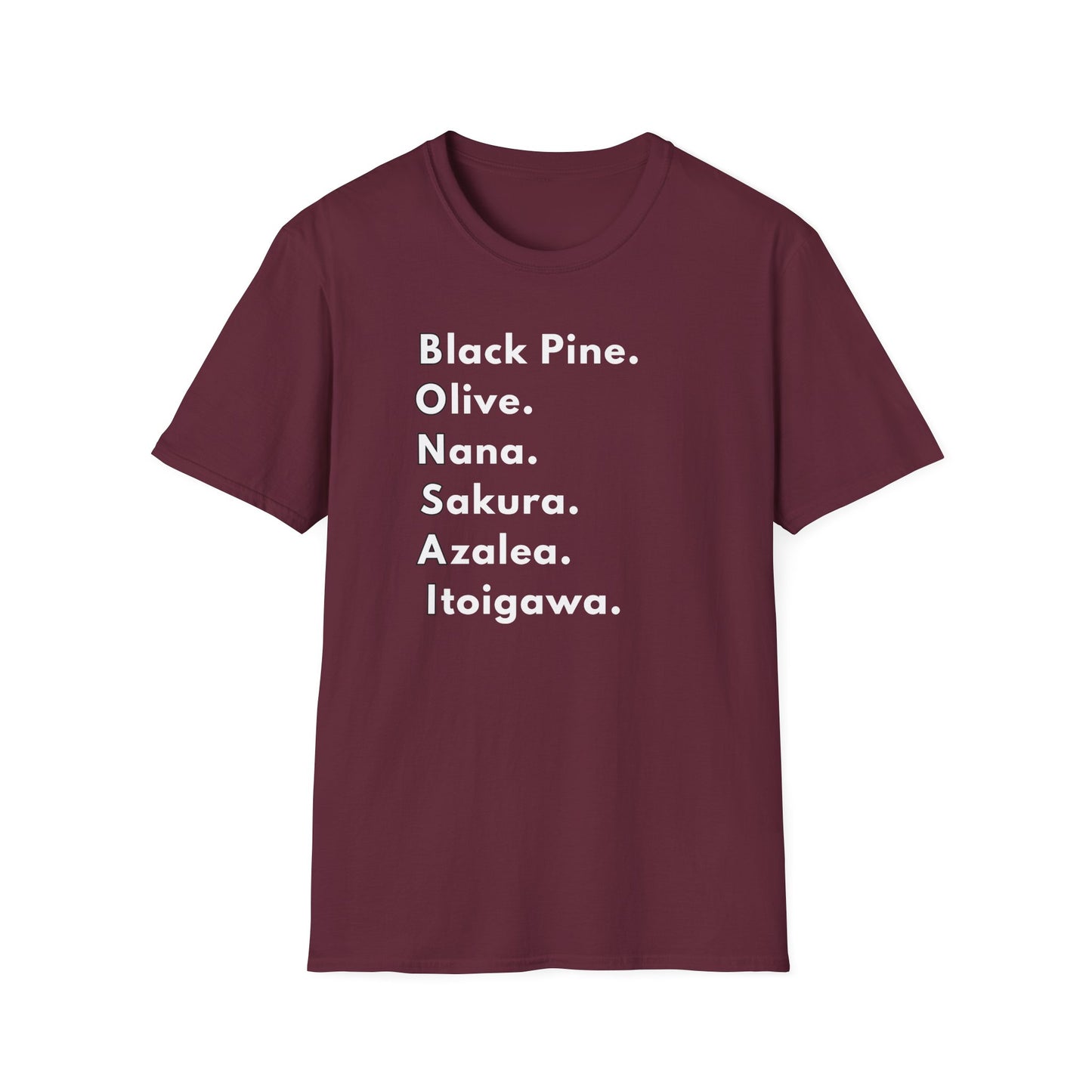 Tshirt: Bonsai Word Art Softstyle T-Shirt, Bonsai Tree Lover Tee Spells Bonsai With Tree Varieties, Unique Bonsai Enthusiast Gift for Him, Tree Type