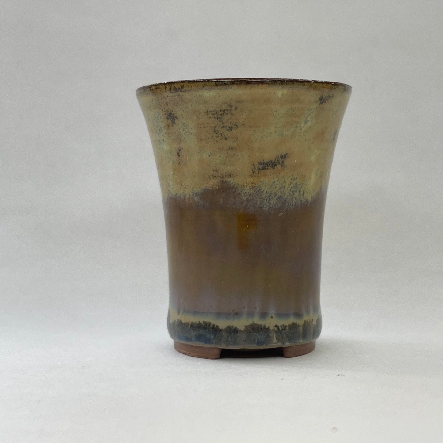 New! Tiny Cascade Mame Bonsai Chocolate Porcelain Pot in Layered Opal Lustre, About 1.5 inches tall