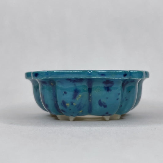 New! Tiny Sakura Flower Mame Bonsai Pot in Turquoise Confetti, Only 2 inches wide