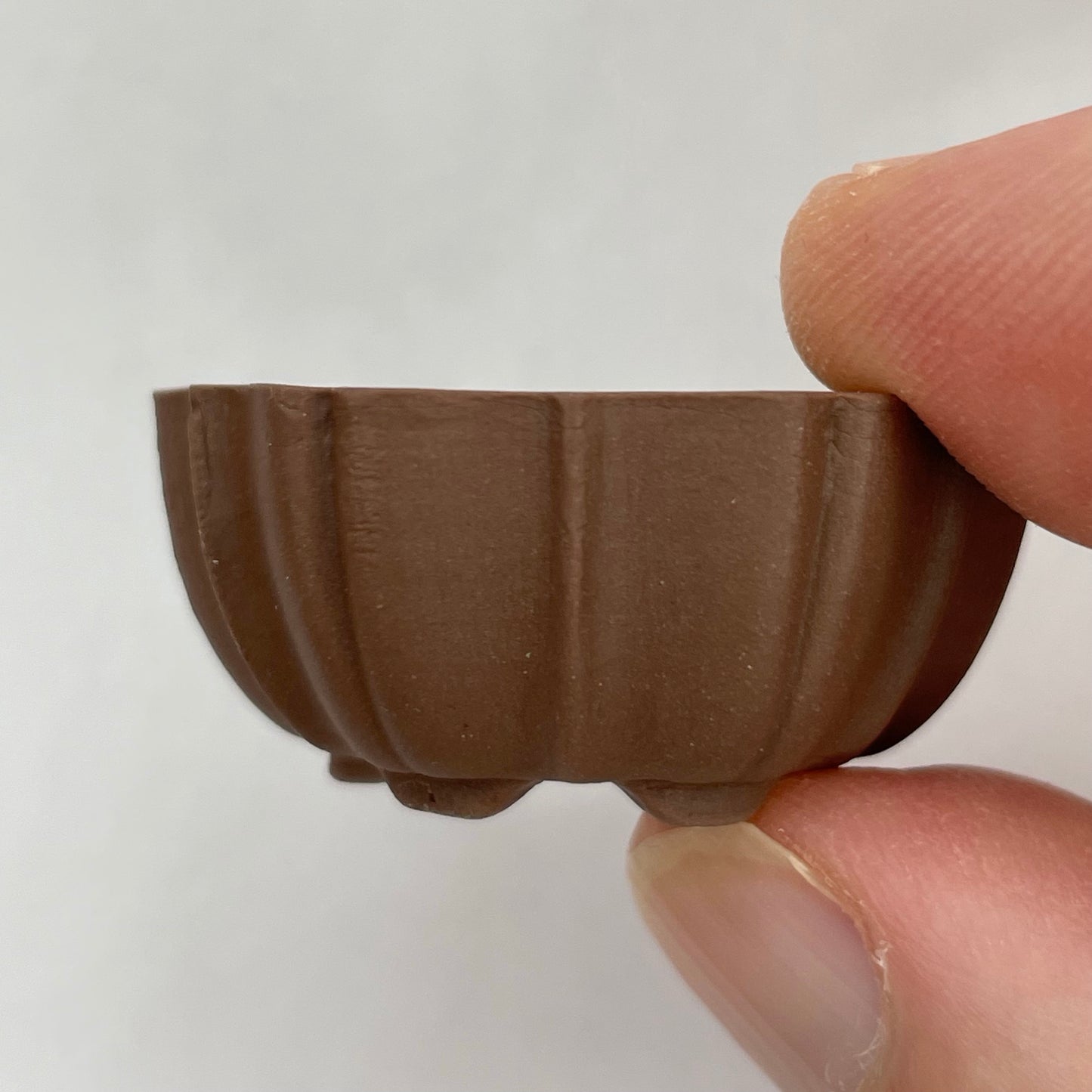 Tiny Unglazed Flower-Shaped Mame Bonsai Pot in Chocolate Porcelain, Less than 1.5 inches wide