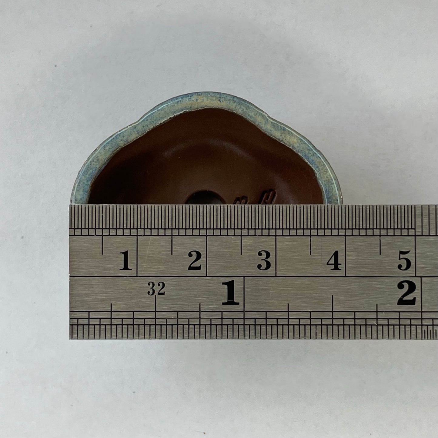 New! Tiny Rounded Oval Mame Bonsai Pot in Blue Opal, about 1.5 inches wide