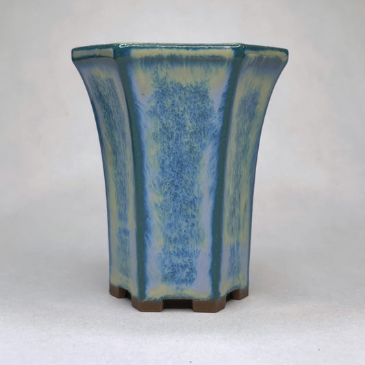 New! Tiny Cascade Mame Bonsai Pot in Turquoise Snow, About 1.75 inches tall