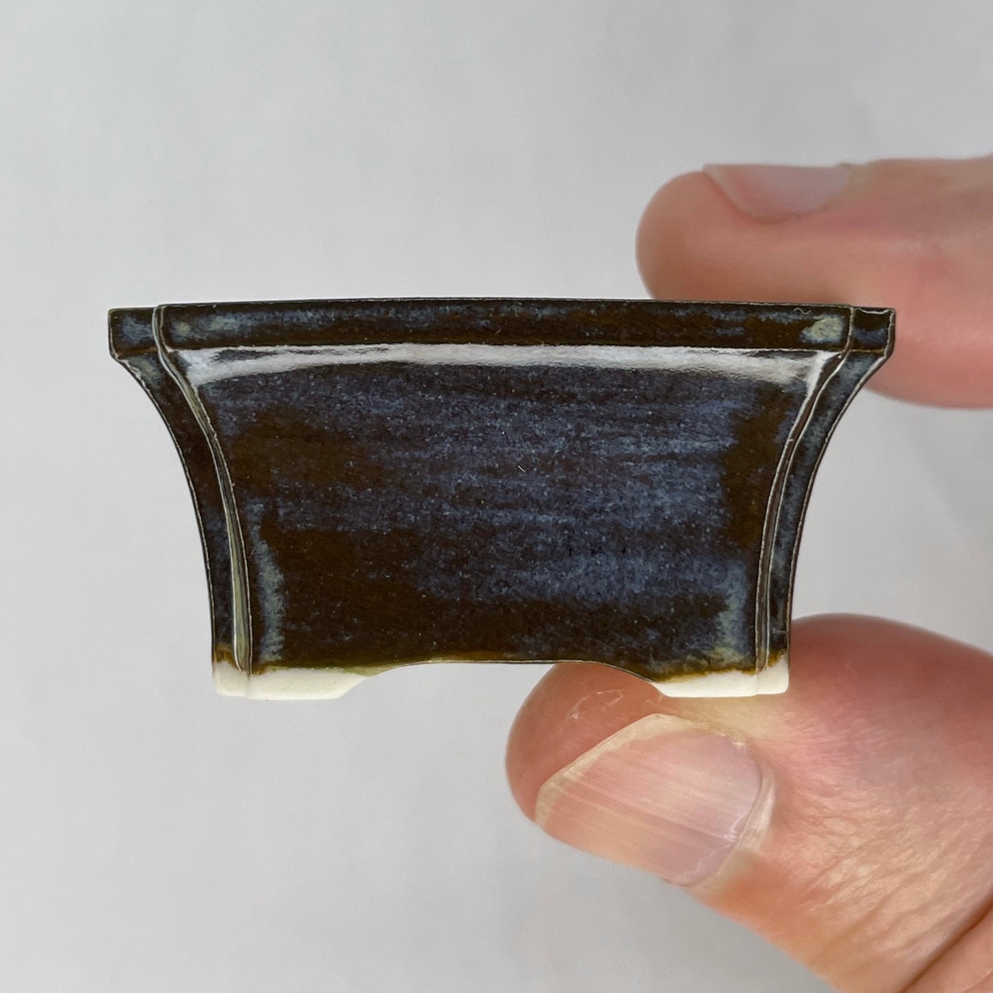 New! Tiny Rectangle Mame Bonsai Pot in Dark Lustre, About 1.5 inches wide
