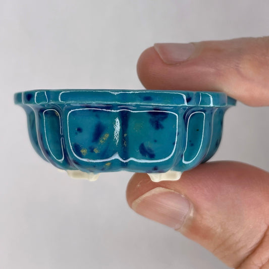 New! Tiny Sakura Flower Mame Bonsai Pot in Turquoise Confetti, Only 2 inches wide
